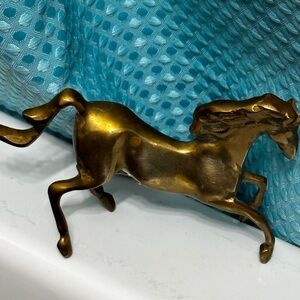 Vintage Brass Unicorn Figurine – Aged Patina, Leaping Décor